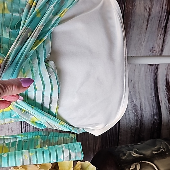 NEW RUBY RD SHEER LINED YELLOW & GREEN FLORAL PULLOVER BLOUSE - Picture 8 of 13